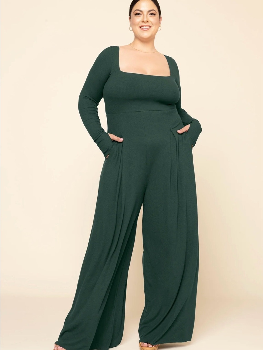 PopFlex- Go With The Flow Long Sleeve Jumpsuit - Pine XS Tall